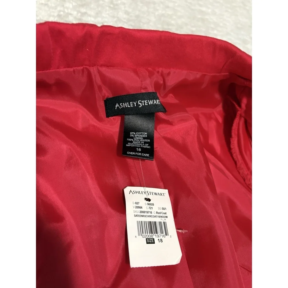New Ashley Stewart Women's Red Ruched 3/4 Sleeves‎ Blazer Jacket Size 18